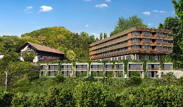 Создание газона на крыше отеля Ахальм в Германии