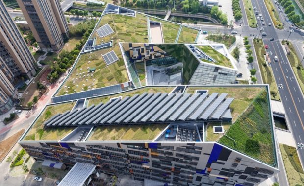 Трава на крыше Центра искусств в Китае